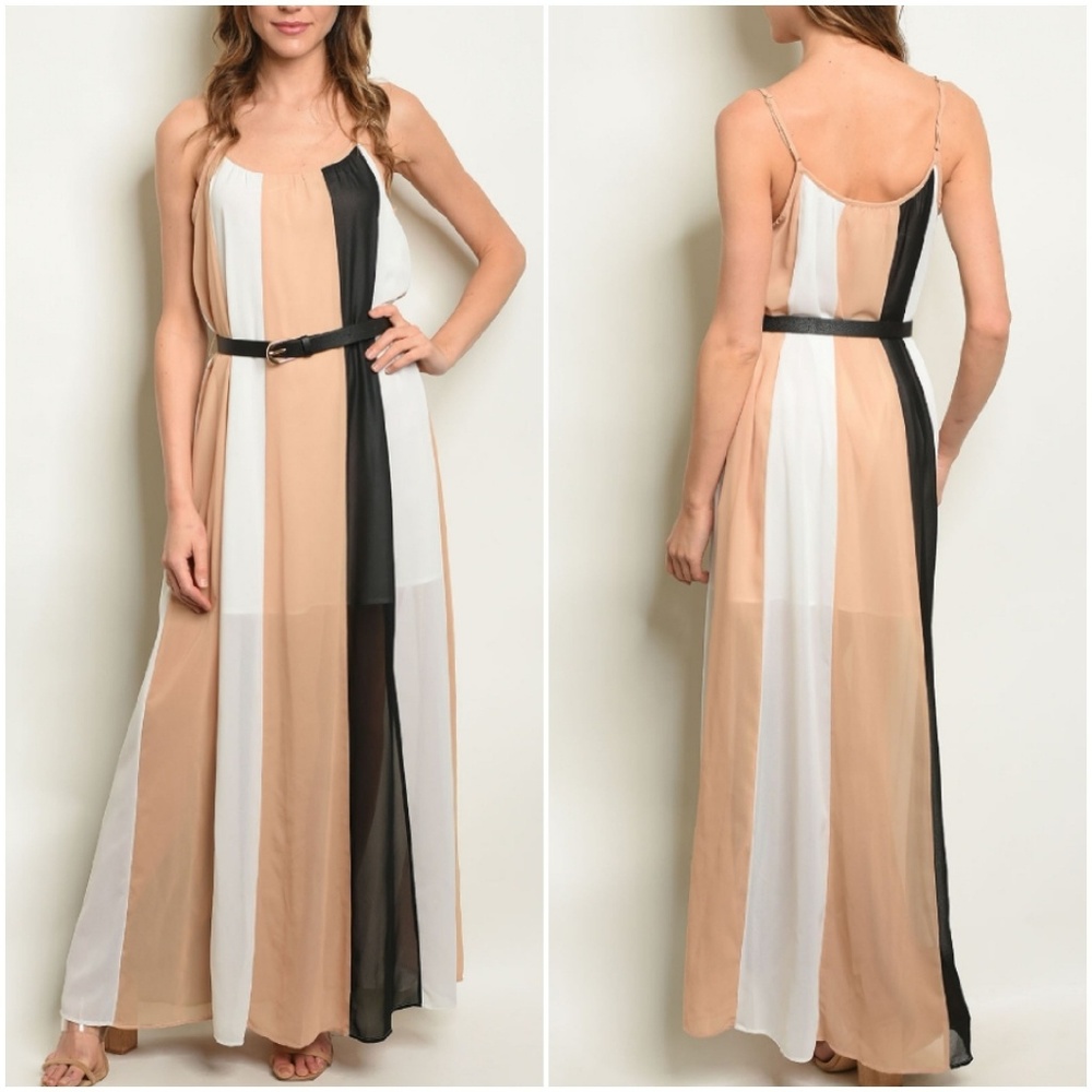 Khaki Stripes Dress with belt